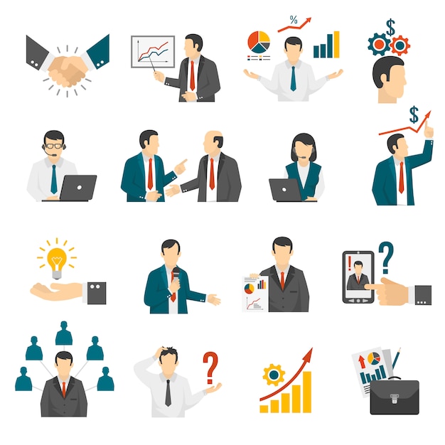 Zakelijke training consulting service icons set. Gratis Vector