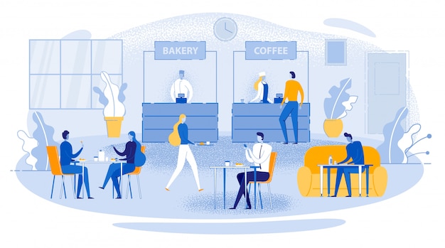 Zakenlunch kantoormedewerker sit table eet drankje Premium Vector