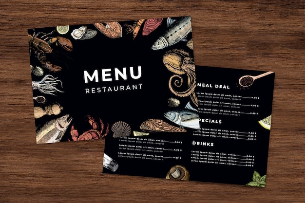Zeevruchten restaurant menu sjabloon vector Premium Vector