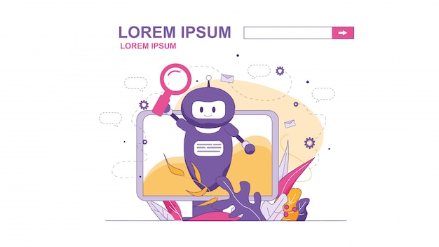 Zoek bot virtuele assistent vectorillustratie. Premium Vector