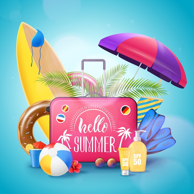 Zomer strand vakantie achtergrond poster Gratis Vector