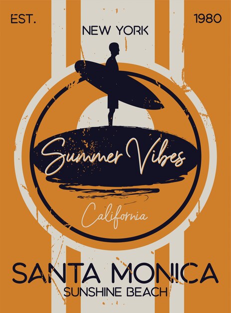 Zomer surf session santa monica Premium Vector