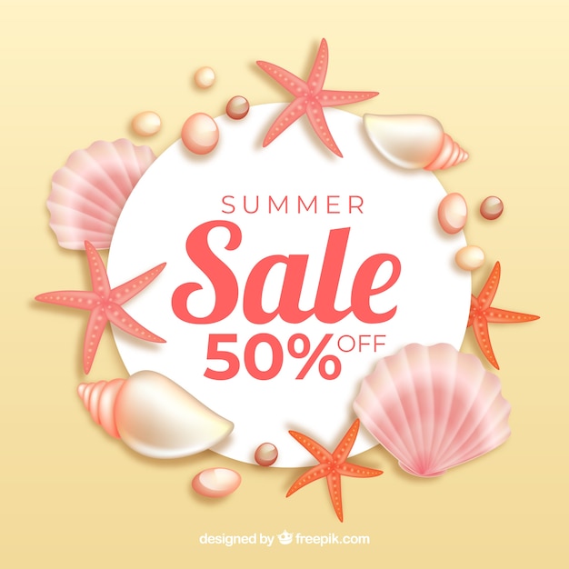 Zomer verkoop achtergrond met shells Gratis Vector