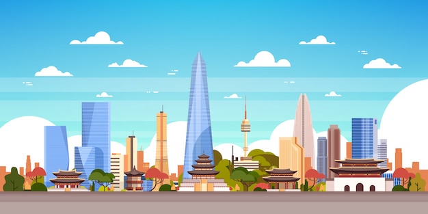 Zuid-korea skyline view Premium Vector