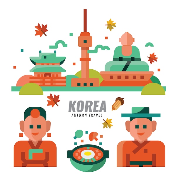 Zuid-koreaanse herfstreis. plat ontwerp. vector illustratie Premium Vector