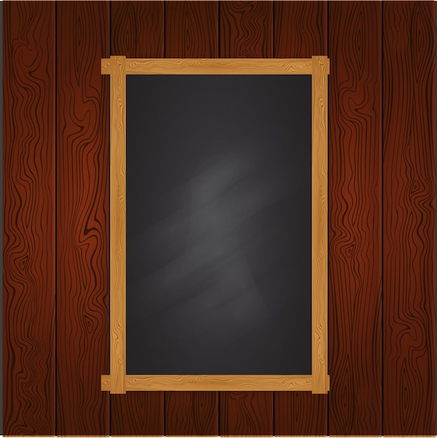 Zwart bord sjabloon op houten muur Gratis Vector