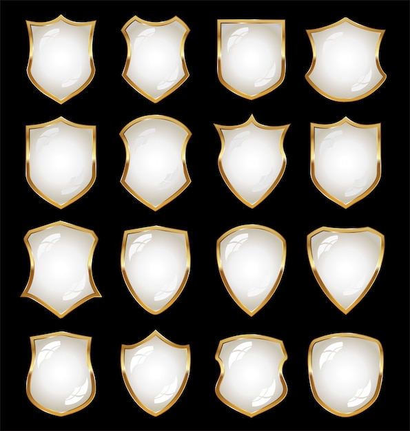 Zwart en wit schild glanzende vectorinzameling Premium Vector