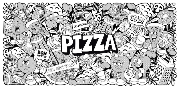Zwart-wit achtergrond een pizzeria | Premium Vector