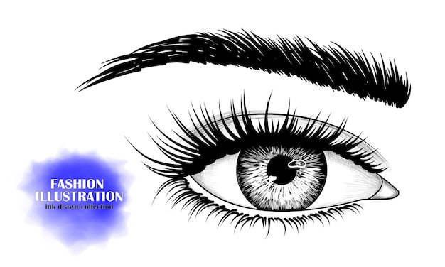 Zwart-wit handgetekende beeld van oog Premium Vector