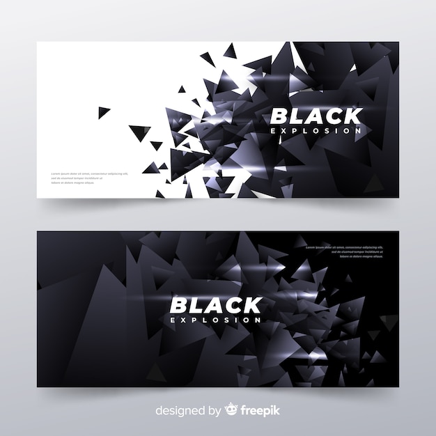 Zwarte explosiebanners Gratis Vector