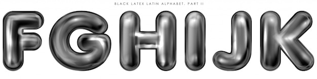 Zwarte latex opgeblazen alfabetsymbolen, geïsoleerde letters fghijk Premium Vector