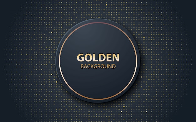 Zwarte realistische decoratie cirkelvorm met gouden glitters Premium Vector