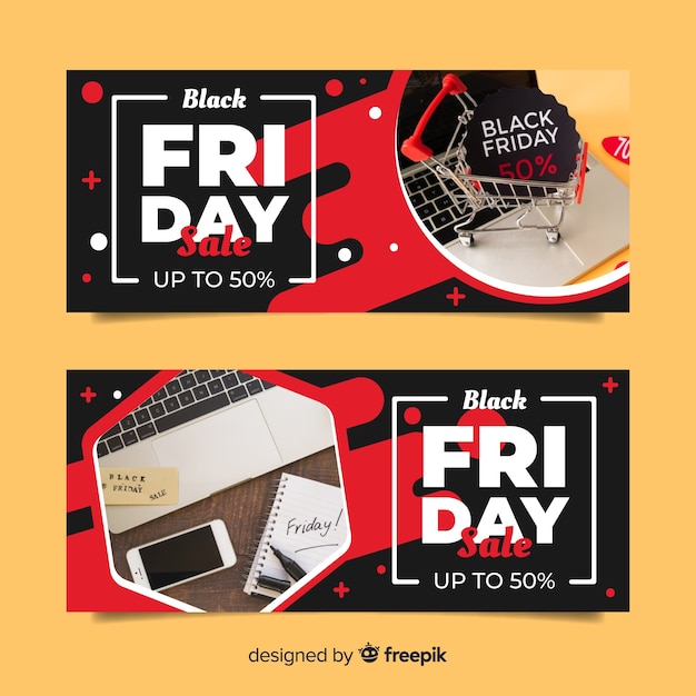 Zwarte vrijdag banners met foto in plat ontwerp Gratis Vector