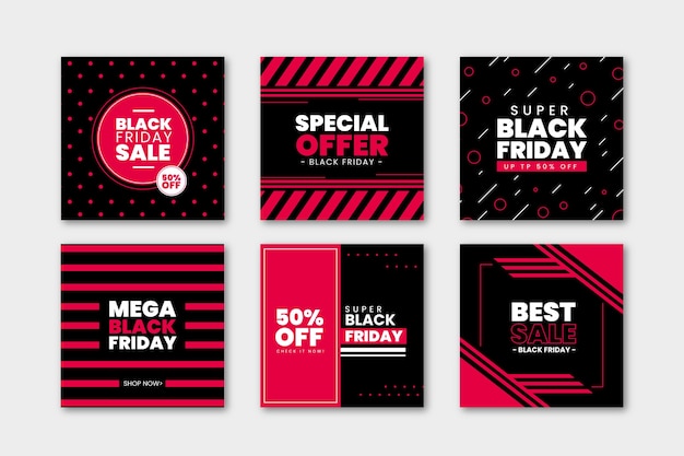 Zwarte vrijdag instagram postverzameling Gratis Vector